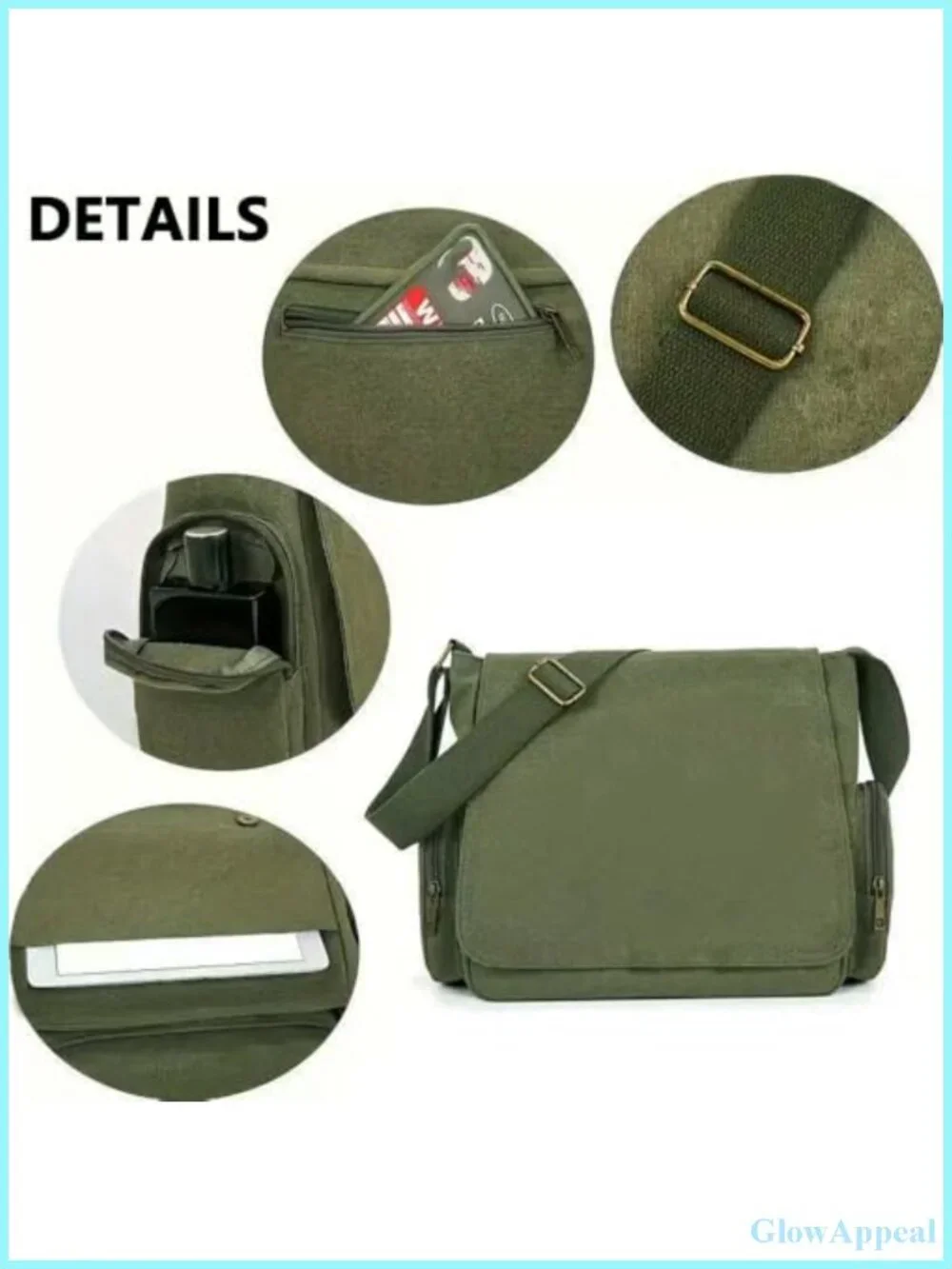 Canvas Messenger Bag Crossbody Shoulder Purse Adjustable Strap Pockets